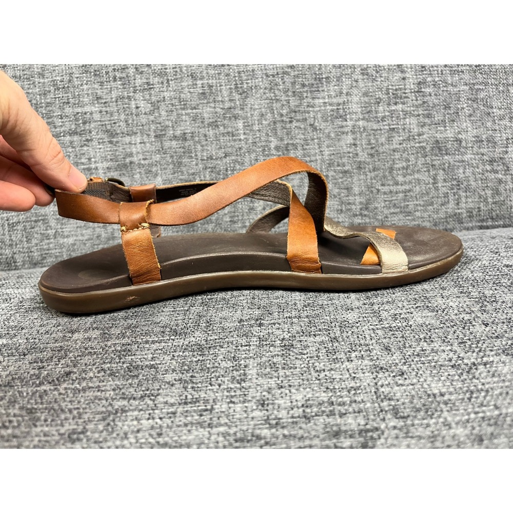 OluKai Upena Sandals Womens 9 Kona Coffee Champagne Leather Strappy - Picture 11 of 14